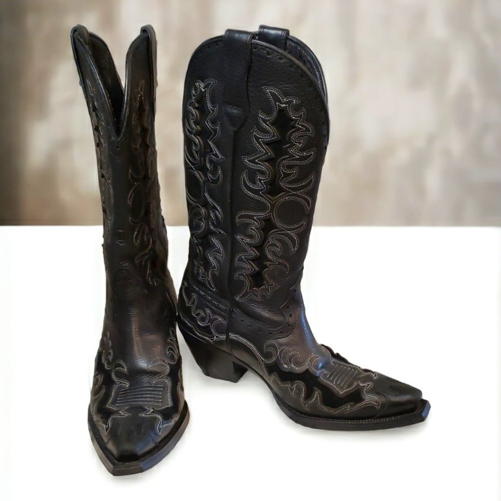 Ariat Womens "Dandy" Suede Inlay Deertan Black Western Fashion Boot, Size 6.5B